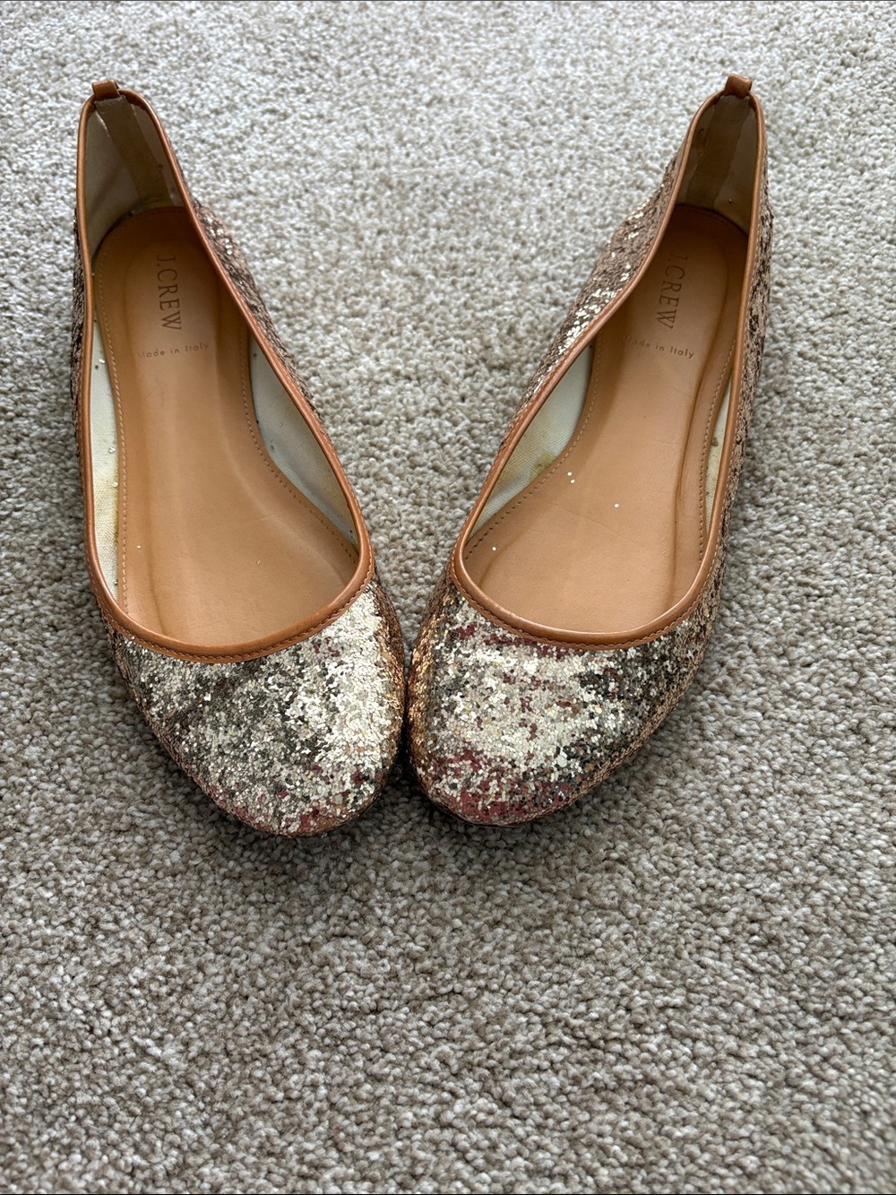 J. Crew Gold Sparkly Sequin Ballet Flats Size 9 1/2 Party Festival Shiny